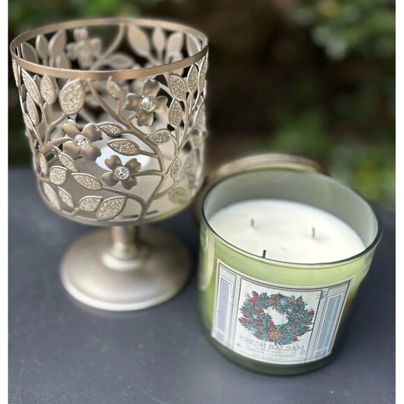 Bath And Body Works Christmas Fresh Balsam Candle & Candle Pedestal Holder - Picture 1 of 9